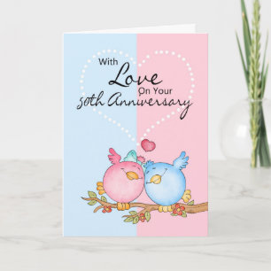 tarjeta de aniversario - aves de amor por el 50 an
