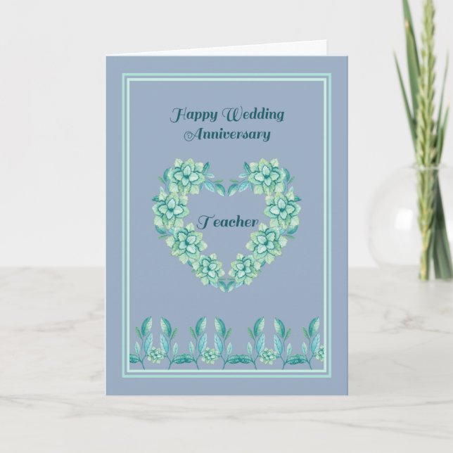 Tarjeta de aniversario boda para profesor en azul (Anverso)