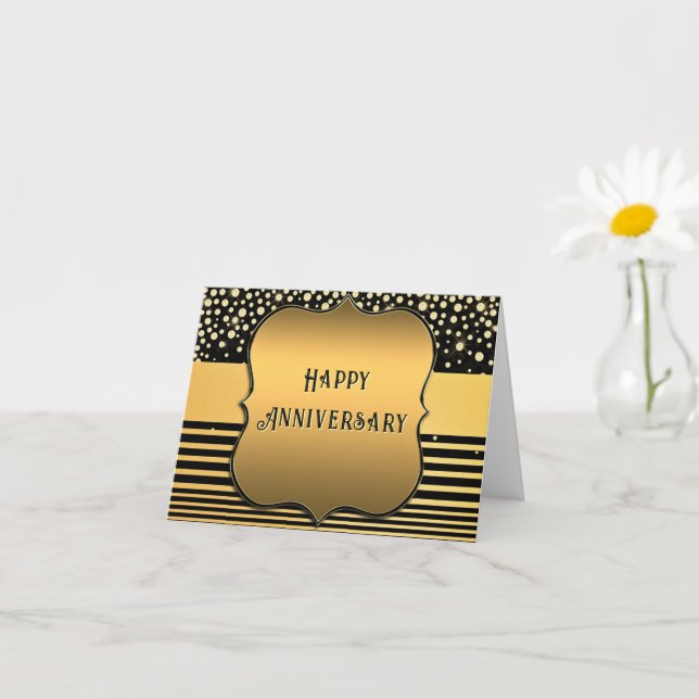 Tarjeta de aniversario con brillo de oro negro (Planta pequeña)