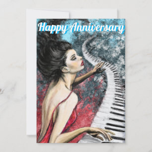 Tarjeta de aniversario con Lady en Piano Rojo
