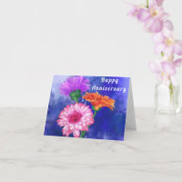 Tarjeta de aniversario con tres Gerberas de color