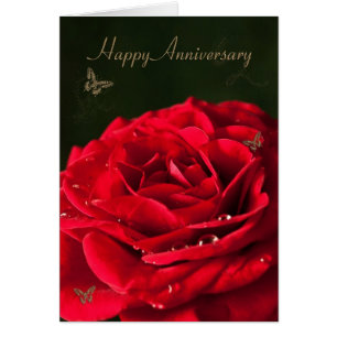 Tarjeta de aniversario con una rosa roja clásica