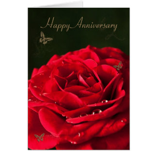 Tarjeta de aniversario con una rosa roja clásica