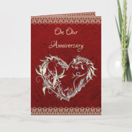 Tarjeta de aniversario Corazón, Perlas y Rosas