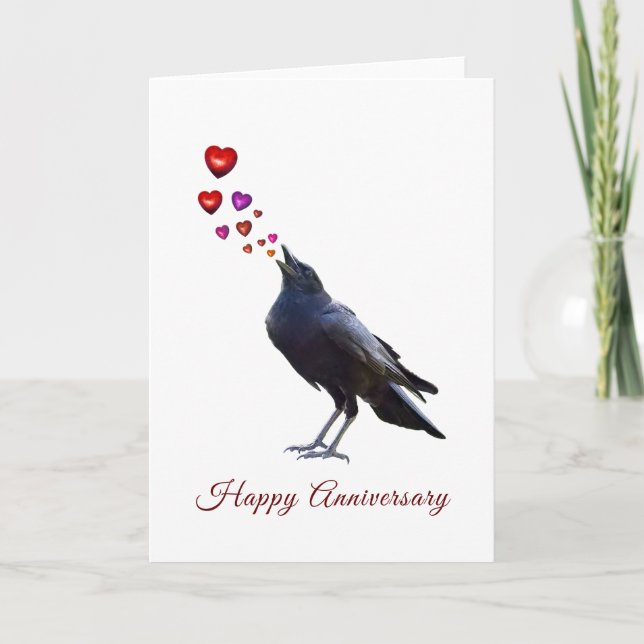 Tarjeta de aniversario Crow with Hearts (Anverso)