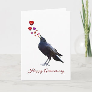 Tarjeta de aniversario Crow with Hearts