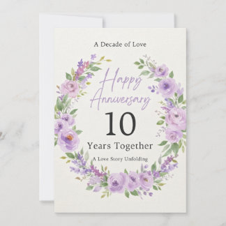 Tarjeta de aniversario de 10 años de Floral Púrpur