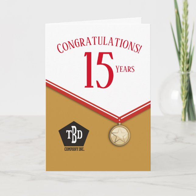 Tarjeta de aniversario de 15 años de empleado de l (Anverso)