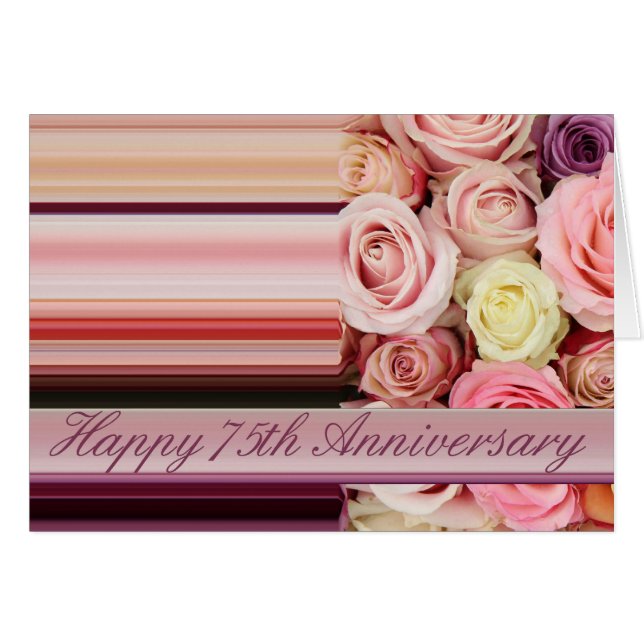 Tarjeta de aniversario de 25 Bodas - banda de rosa (Anverso (Horizontal))