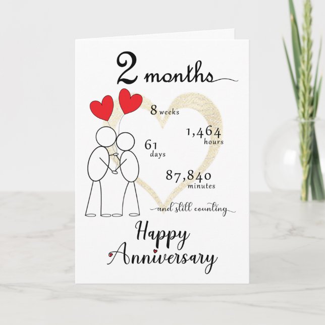 Tarjeta de aniversario de 2 meses con globos cardí (Anverso)