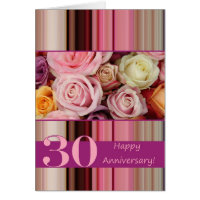 Tarjeta de aniversario de 30 Bodas - banda de rosa
