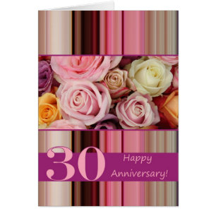 Tarjeta de aniversario de 30 Bodas - banda de rosa