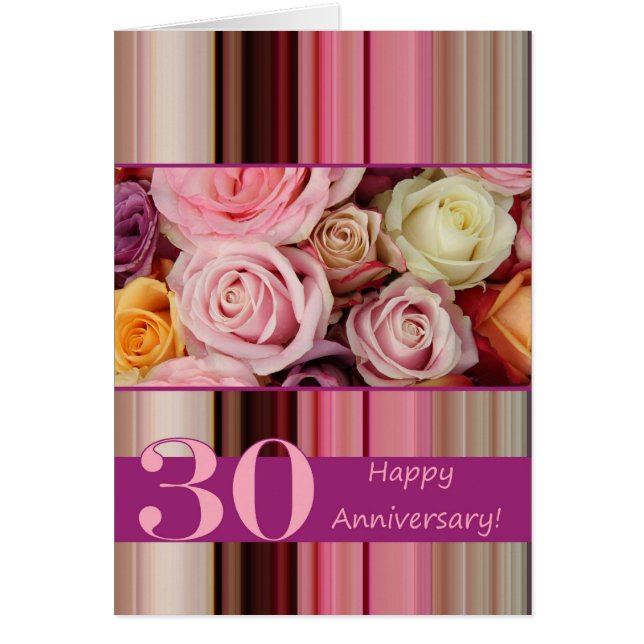 Tarjeta de aniversario de 30 Bodas - banda de rosa (Frente)