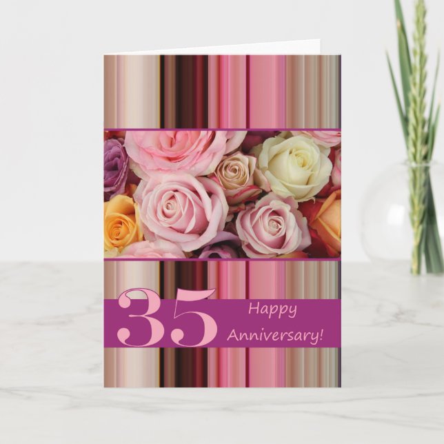 Tarjeta de aniversario de 35 Bodas - banda de rosa (Anverso)