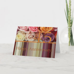 Tarjeta de aniversario de 45 Bodas - banda de rosa