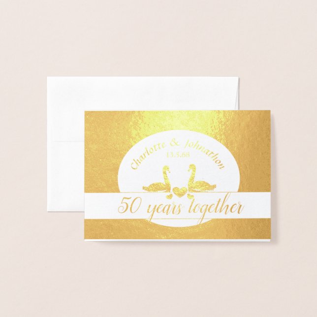 Tarjeta de aniversario de 50 bodas Swan golden (Anverso con sobre)