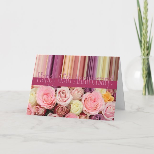 Tarjeta de aniversario de 65 Bodas - banda de rosa (Anverso)