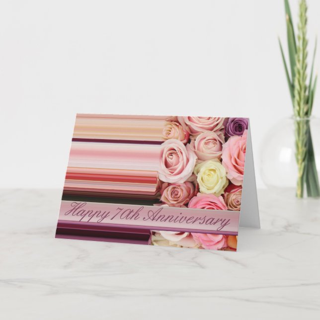 Tarjeta de aniversario de 70 Bodas - banda de rosa (Anverso)