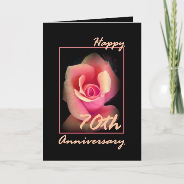 Tarjeta de aniversario de 70 Bodas con Rosebud ros (Anverso)