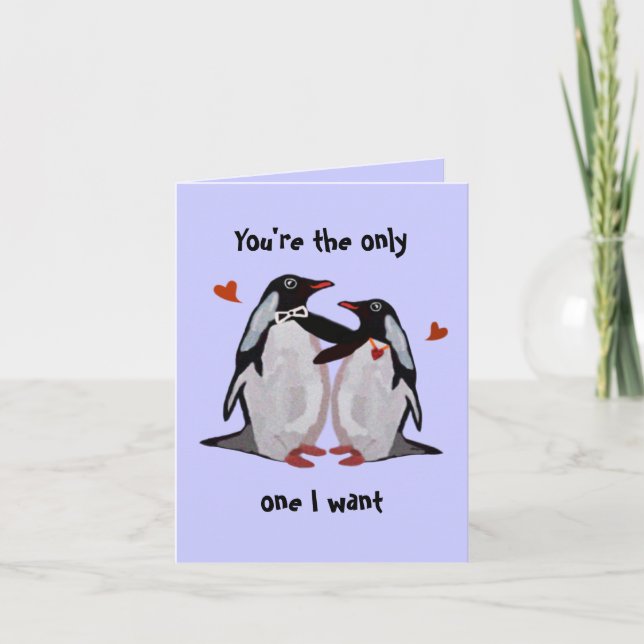 Tarjeta de aniversario de amor de pingüinos (Anverso)