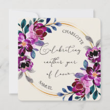 Tarjeta de aniversario de amor floral púrpura rosa