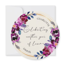 Tarjeta de aniversario de amor floral rosa púrpura