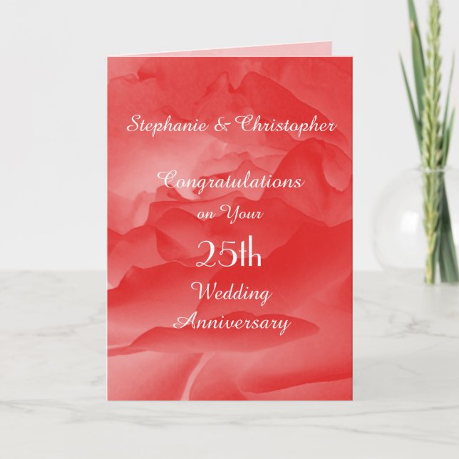 Tarjeta de aniversario de bodas 25 Coral Rose (Anverso)