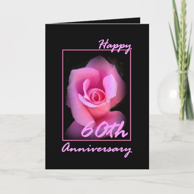 Tarjeta de aniversario de bodas 60 con capullo de  (Anverso)