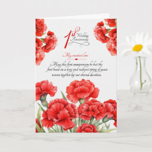 Tarjeta de aniversario de bodas con flores rojas s