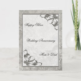 Tarjeta de aniversario de bodas de mármol plateado
