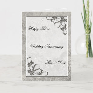 Tarjeta de aniversario de bodas de mármol plateado