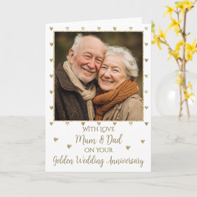 Tarjeta de aniversario de bodas de oro 50 años con (flor amarilla)