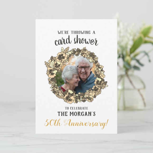 Tarjeta de aniversario de bodas de oro con foto (Anverso de pie)