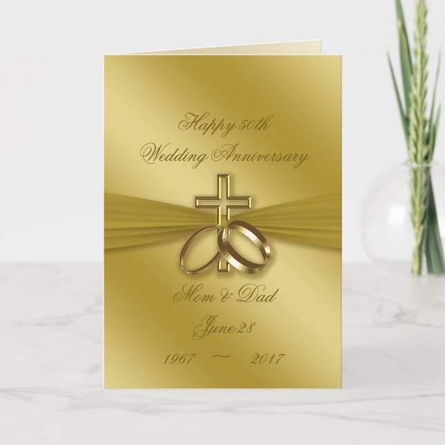 Tarjeta de aniversario de bodas de oro religioso (Anverso)
