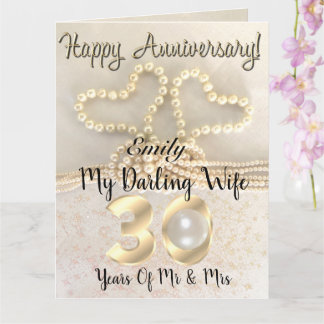 Tarjeta de aniversario de bodas de perla de 30 año