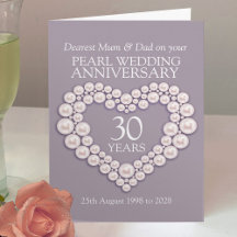 Tarjeta de aniversario de bodas de perla de 30 año