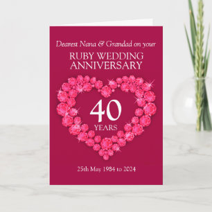 Tarjeta de aniversario de bodas de rubí para abuel