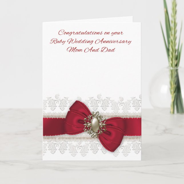 Tarjeta de aniversario de bodas de rubí para mamá  (Anverso)
