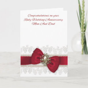 Tarjeta de aniversario de bodas de rubí para mamá 