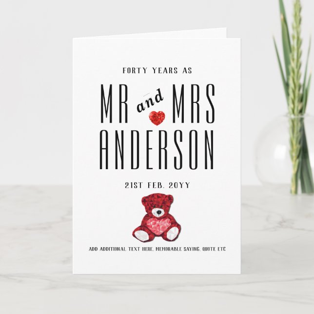 Tarjeta de aniversario de bodas de RUBÍ personaliz (Anverso)