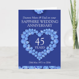 Tarjeta de aniversario de bodas de zafiro para mam