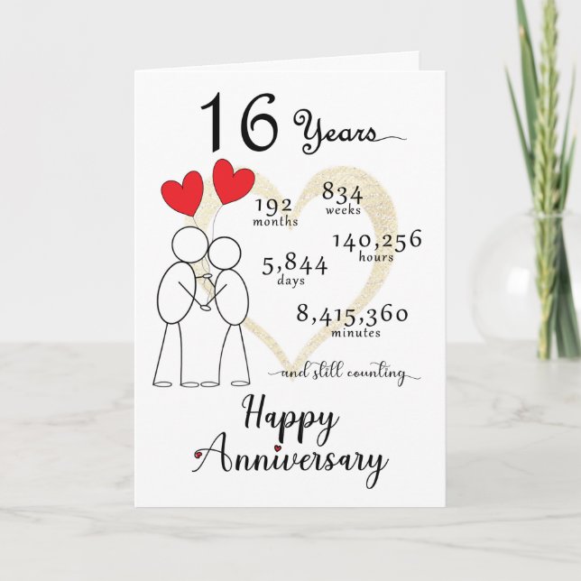Tarjeta de aniversario de bodas número 16 con glob (Anverso)