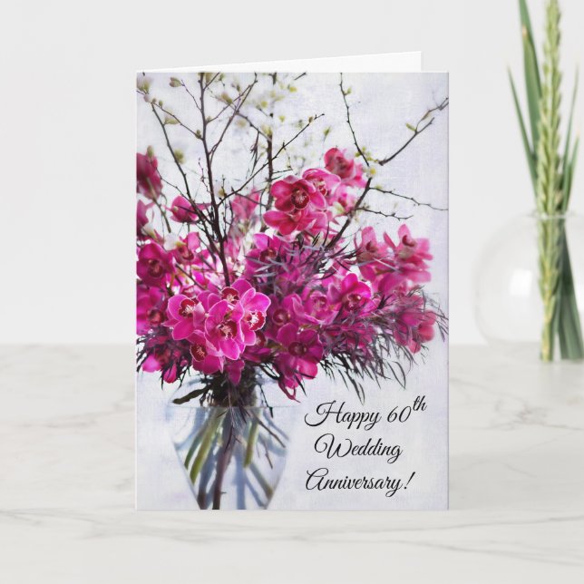 Tarjeta de aniversario de bodas número 60 Orquídea (Anverso)