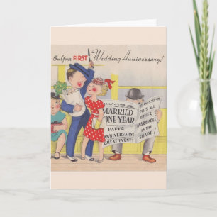 Tarjeta de aniversario de bodas vintage primero