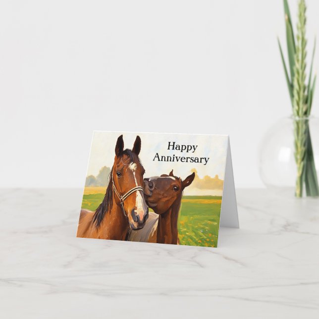 Tarjeta de aniversario de caballos | Pareja equina (Anverso)