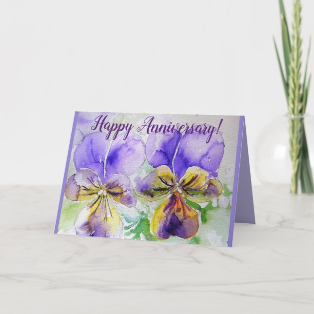 Tarjeta de aniversario de color púrpura pansy viol (Anverso)