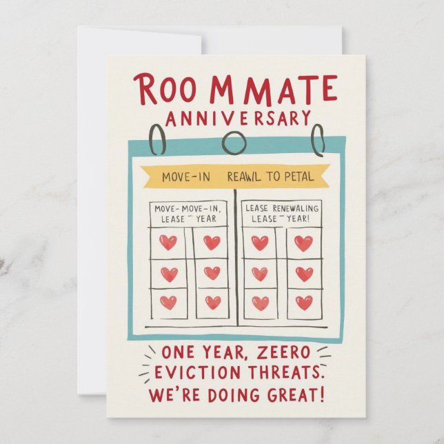 Tarjeta de aniversario de compañero de habitación (Anverso)