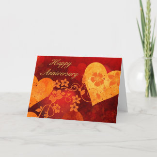 Tarjeta de aniversario de Corazones y Flores