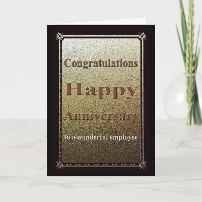 Tarjeta de aniversario de empleado elegante negro (Anverso)