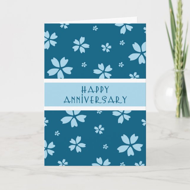 Tarjeta de aniversario de empleado floral azul (Anverso)